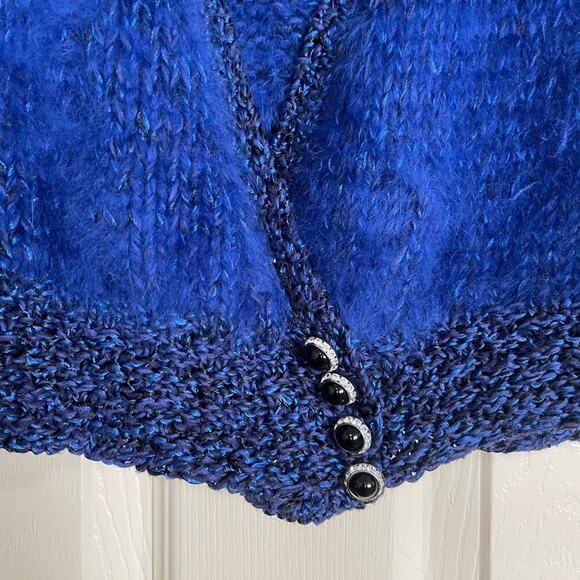 Sweater-  cardigan 100% angora Belgin long hair Cobalt blue small  3/4 sleeves - Picture 3 of 5